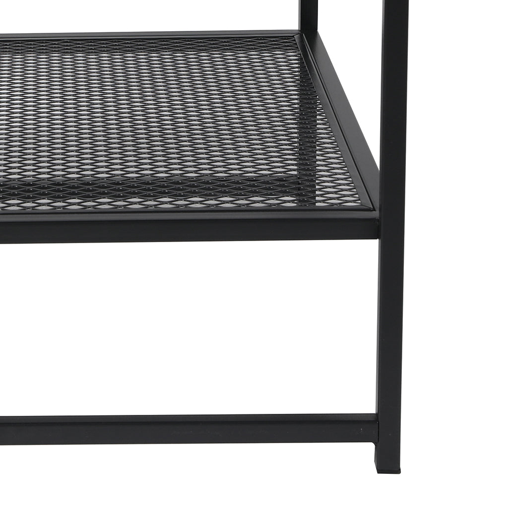 Iro 2-Tier Side Open Design Steel Home Shelf Compact Storage End Table - Black