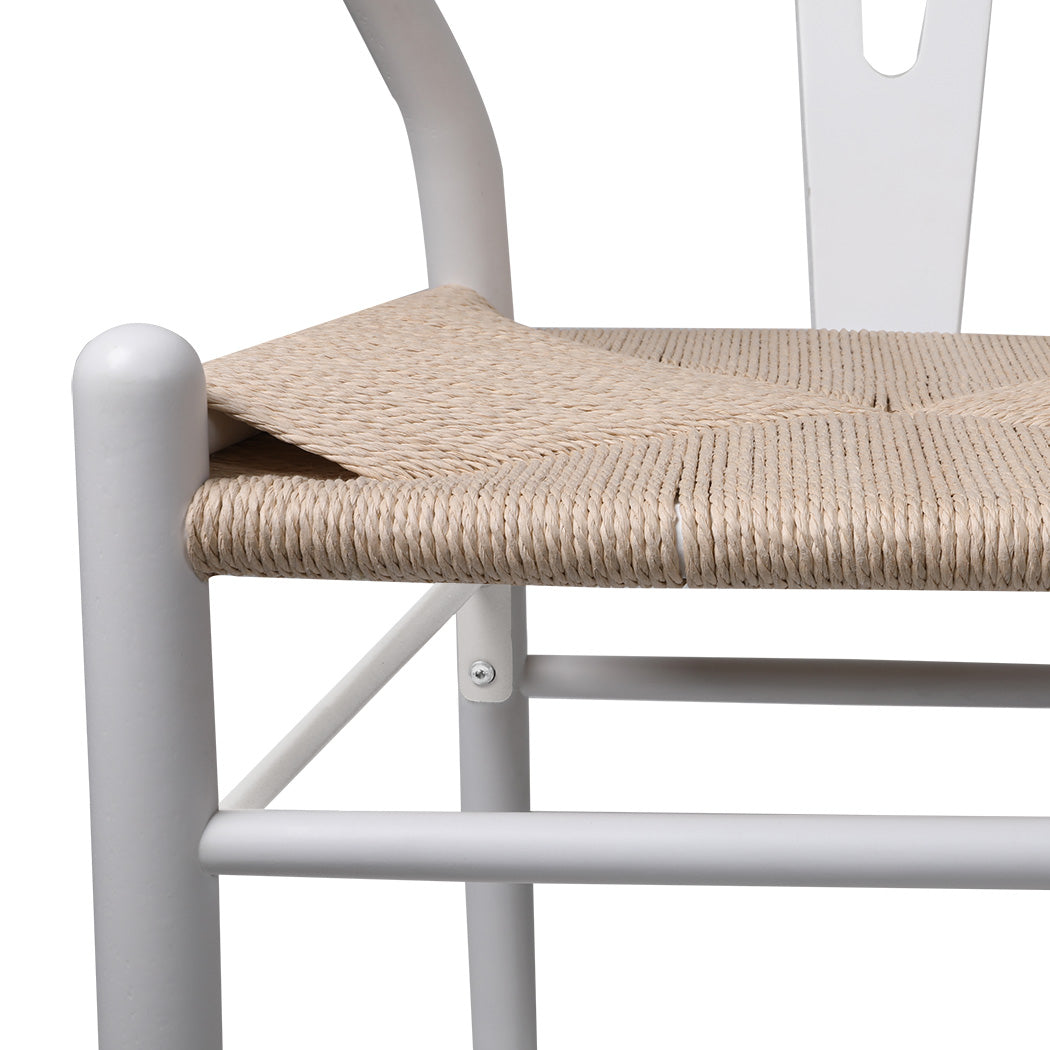 Jett Set of 2 Dining Chairs Rattan Seat Side Kitchen Wood Furniture - White