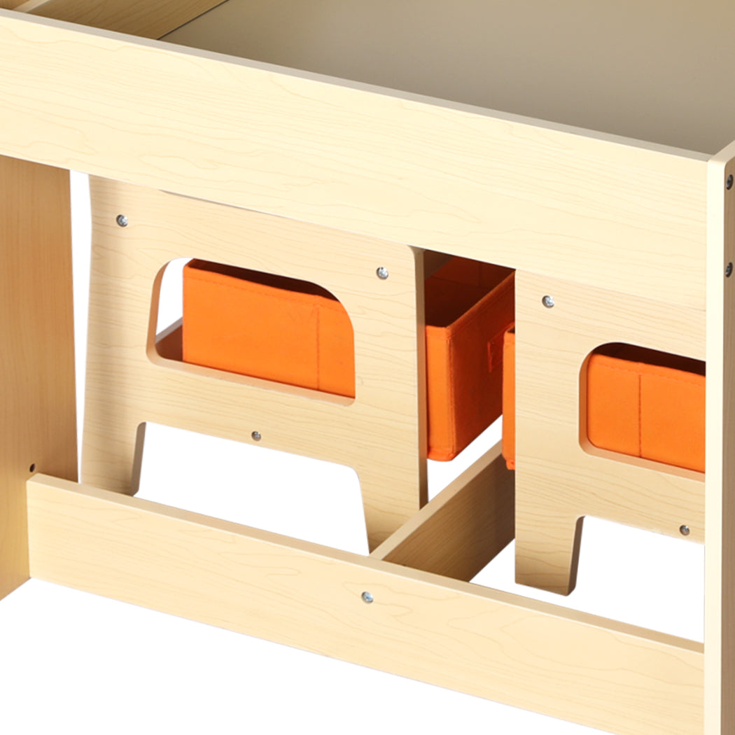 Phyllys 3-Piece Kids Table & Chairs Set Storage Box Toys Play Desk Wooden Study - White & Wood