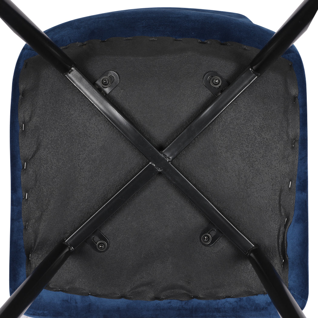Spencer Set of 4 Dining Chairs Kitchen Table Lounge Room Retro Padded Seat Velvet - Blue