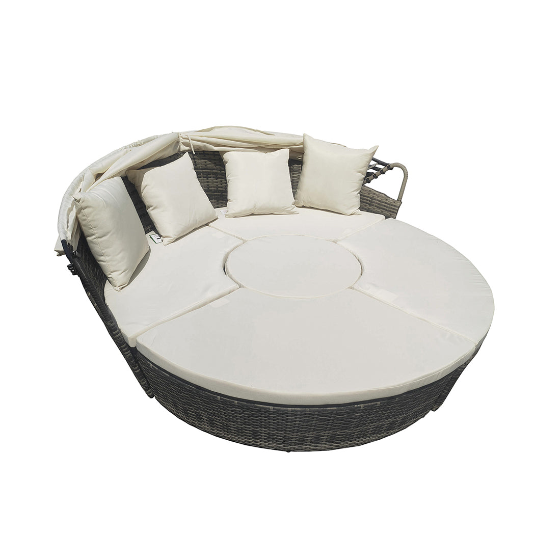 Amelie Day Bed Sofa Daybed Outdoor Garden Sun Lounge Furniture Wicker Round - Beige