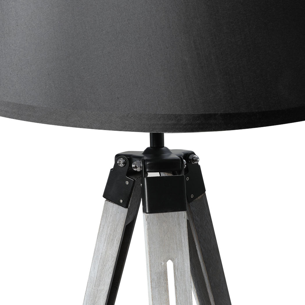 Tripod Wooden Floor Lamp Shaded Reading Light Adjustable Home Lighting