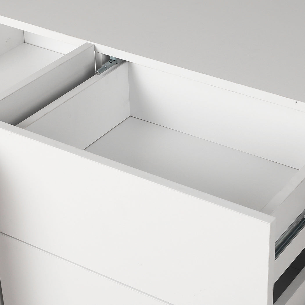 Callum Wooden Buffet Sideboard Cabinet Automatic Spring Drawers Storage Shelf Cupboard - White