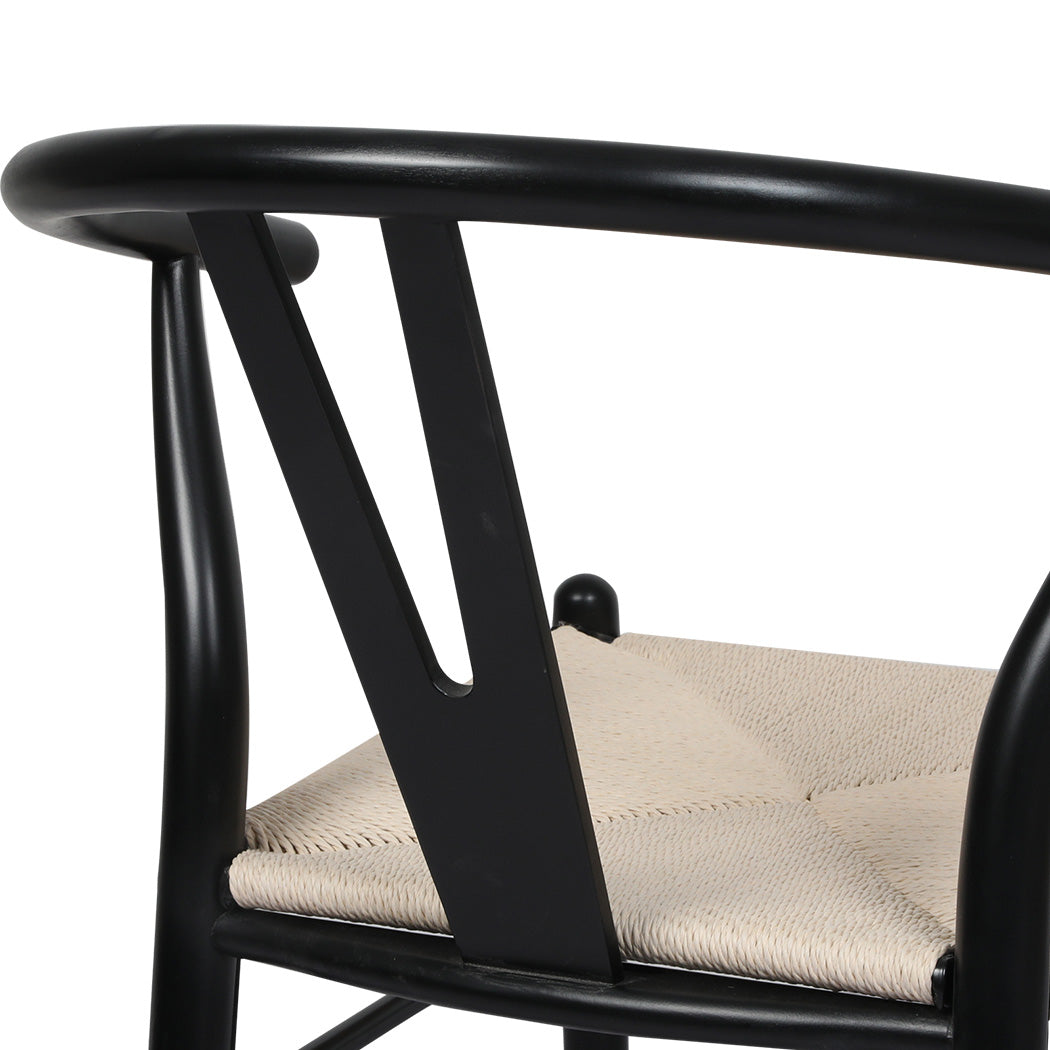 Jett Set of 2 Dining Chairs Wooden Hans Wegner Wishbone Cafe Lounge Seat - Black