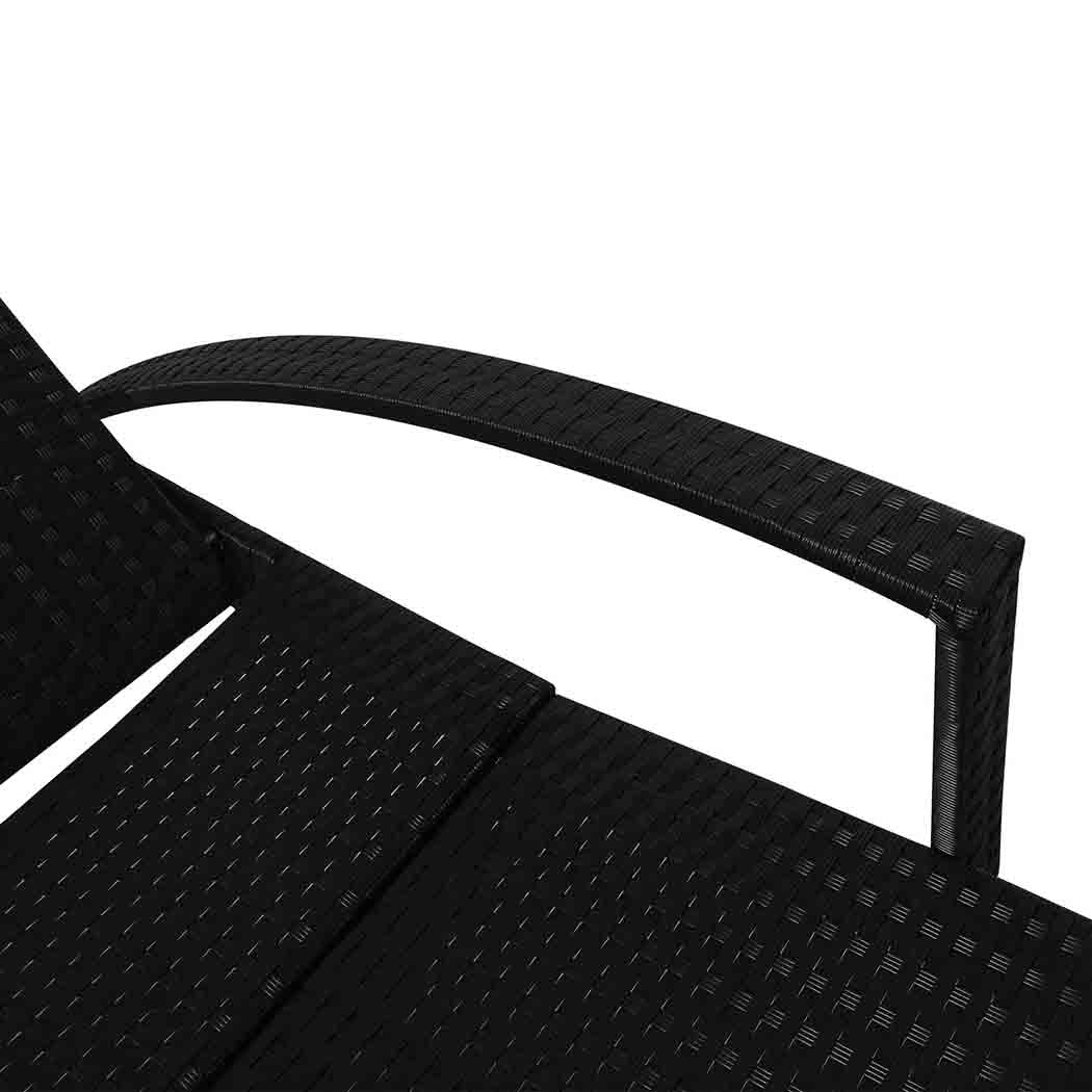 Simon Outdoor Sun Lounger Furniture Wicker Lounge Garden Patio Bed Pool Beige Cushion - Black