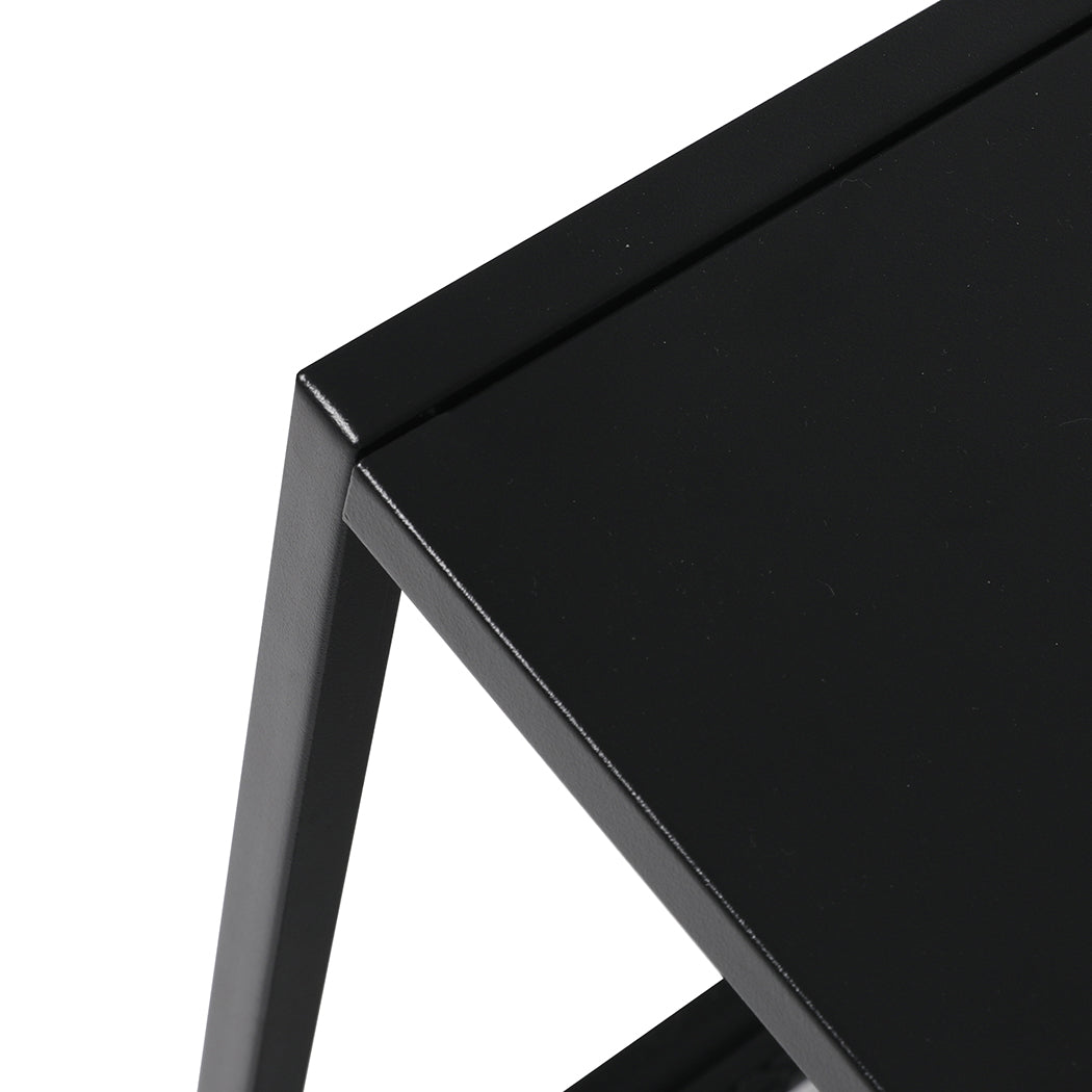 Iro 2-Tier Side Open Design Steel Home Shelf Compact Storage End Table - Black