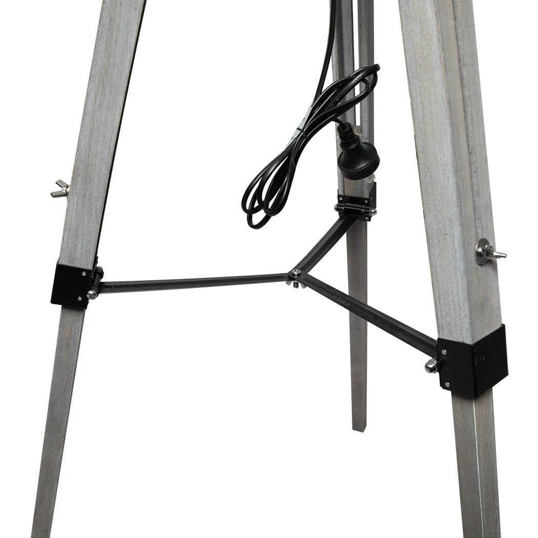 Tripod Wooden Floor Lamp Shaded Reading Light Adjustable Home Lighting - Grey