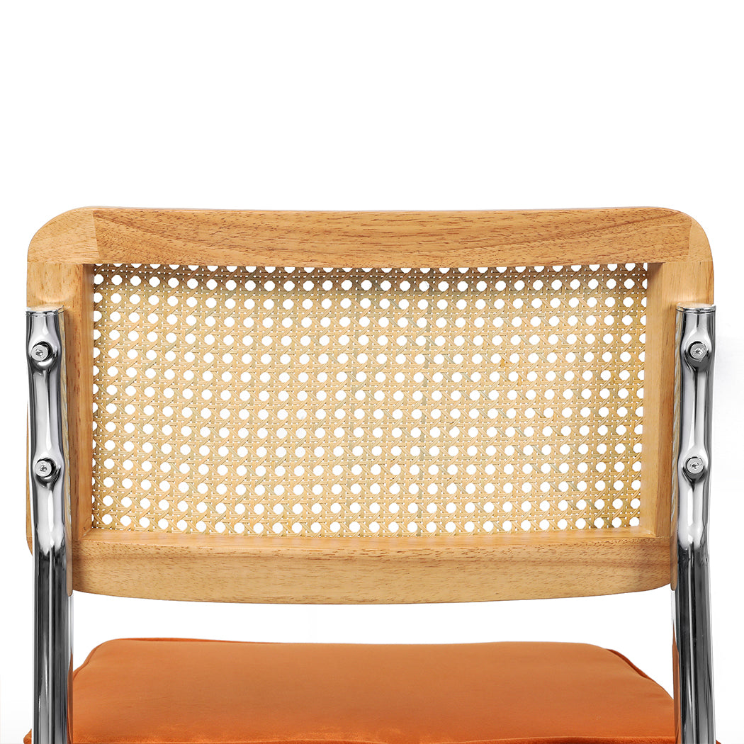 Verity Set of 2 Dining Chairs Chair Replica Cantilever Velvet Rattan Midcentury - Brown