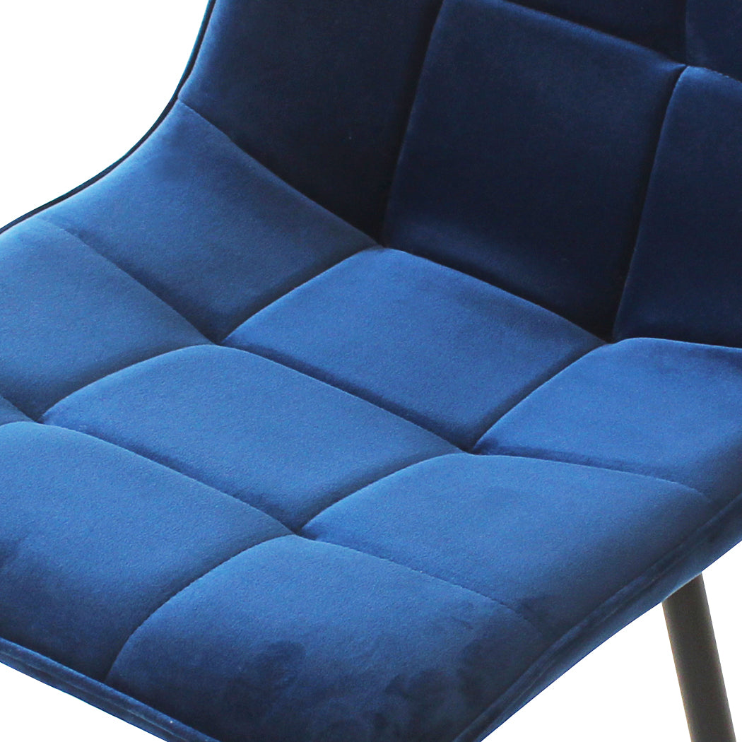 Spencer Set of 4 Dining Chairs Kitchen Table Lounge Room Retro Padded Seat Velvet - Blue