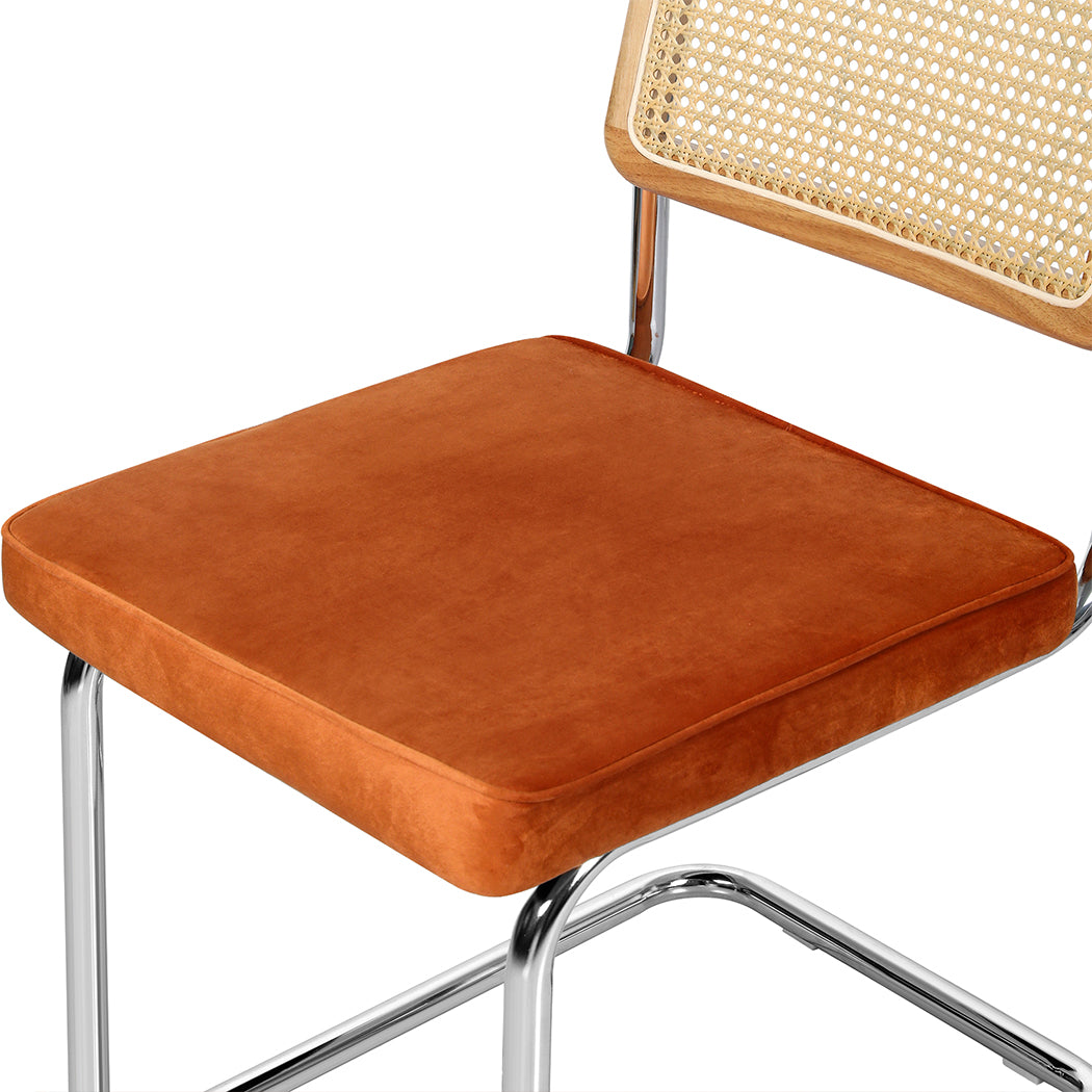 Verity Set of 2 Dining Chairs Chair Replica Cantilever Velvet Rattan Midcentury - Brown