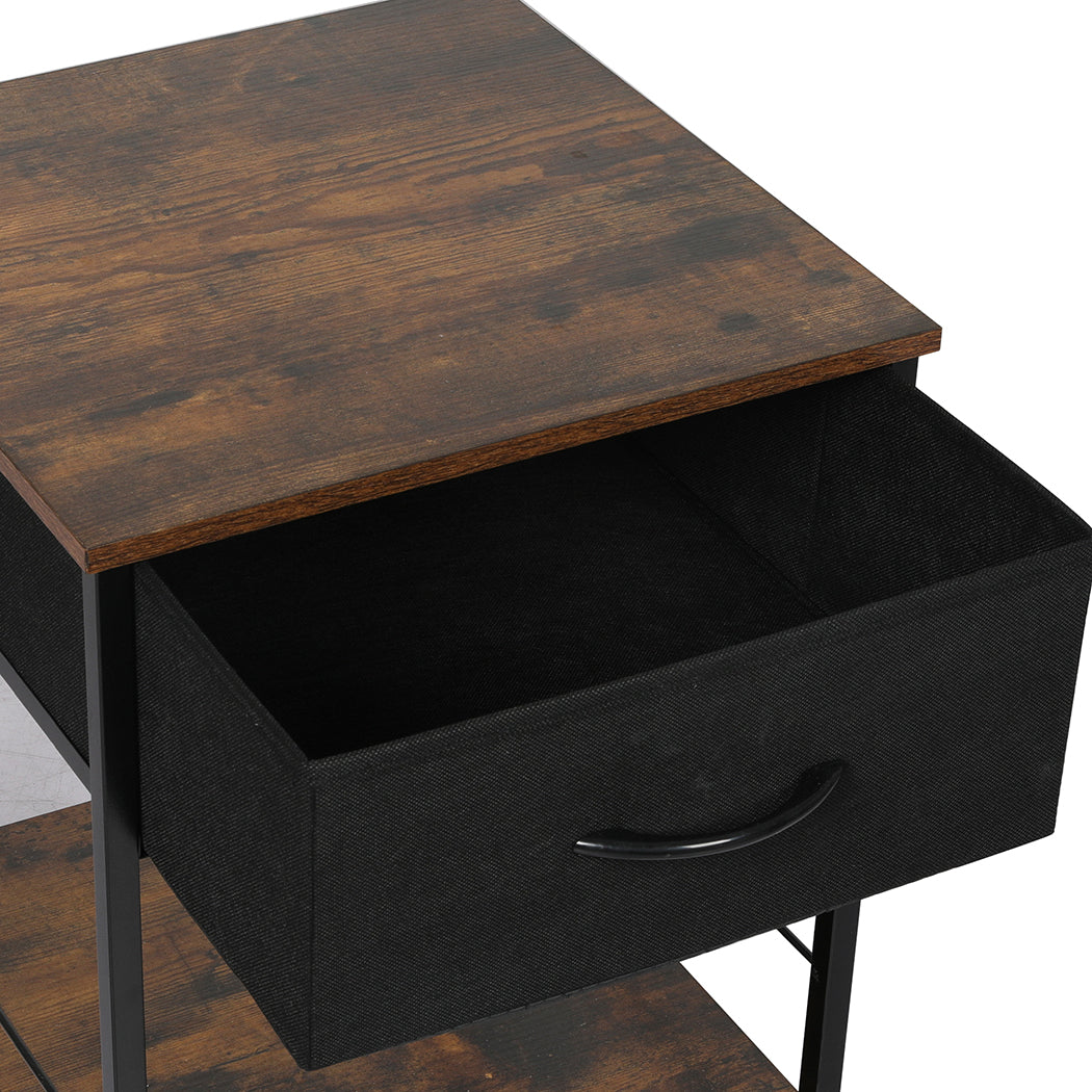 Burlington Wooden Bedside End Table Storage - Brown & Black