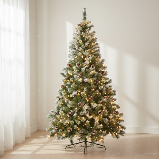 6ft 1.8m 1000 Tips Pre Lit Christmas Tree Decor with Pine Cones Xmas Decorations