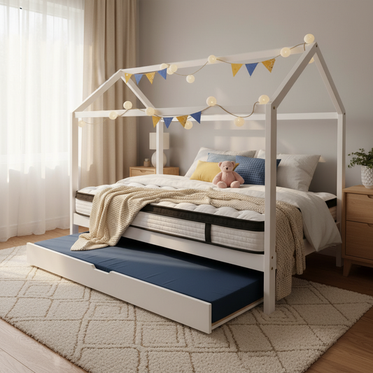 Topaz Bed & Mattress Package with 31cm Mattress with Trundle Bed - White Single