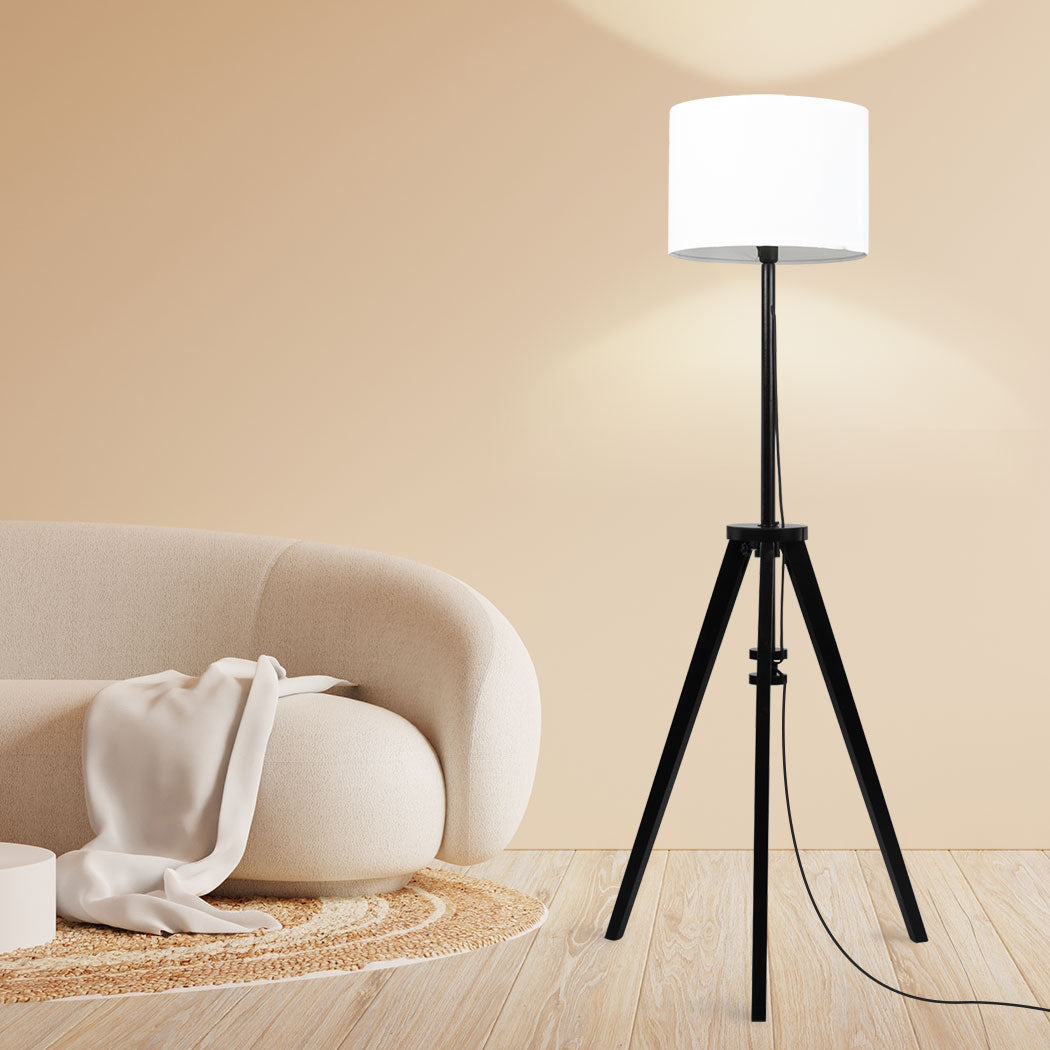 Wooden Floor Lamp Modern Tripod Shaded Night Light Adjustable Home Decor