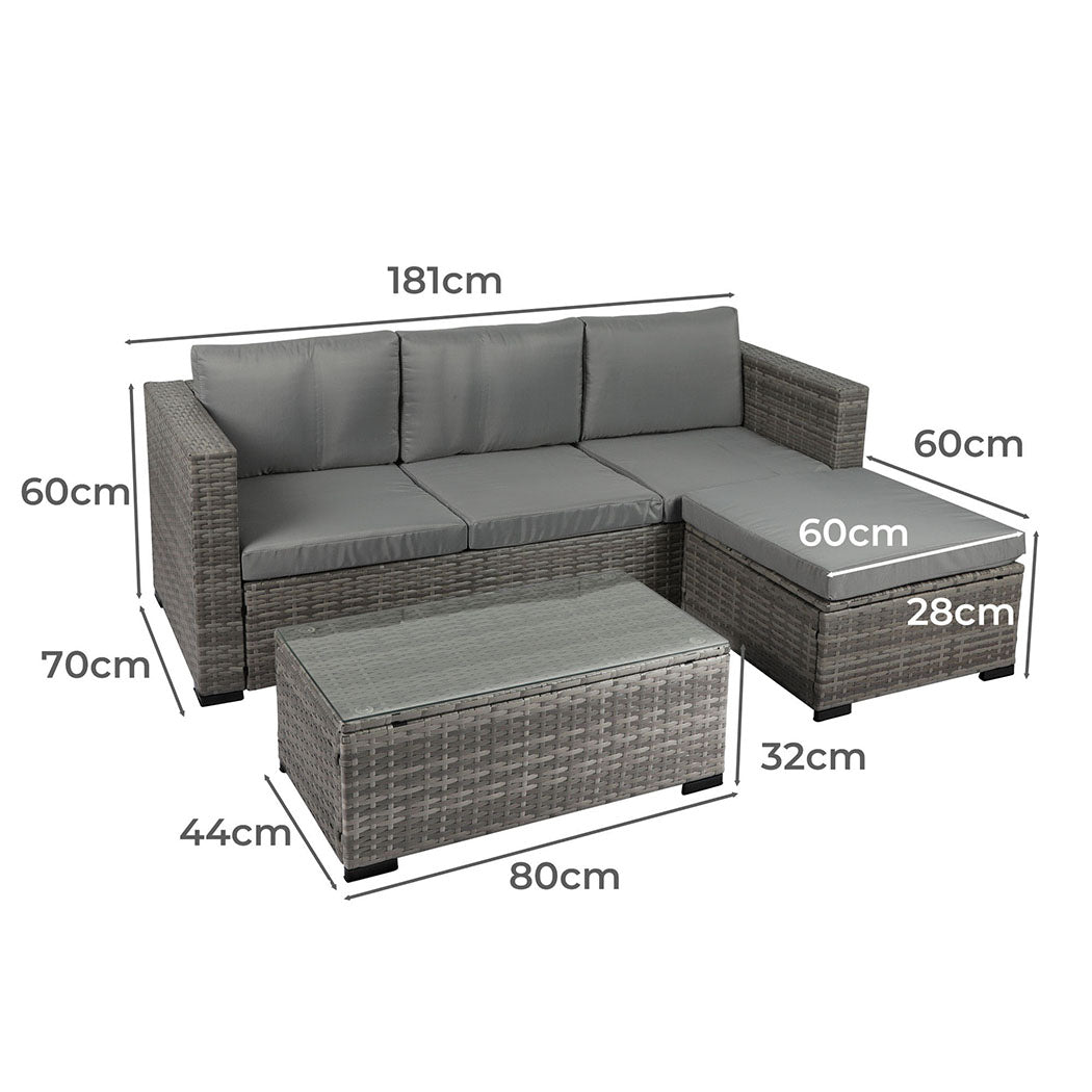 Trish 4-Seater Patio Furniture Garden Chair Table Lounge 5-Piece Outdoor Sofa - Mixed Grey