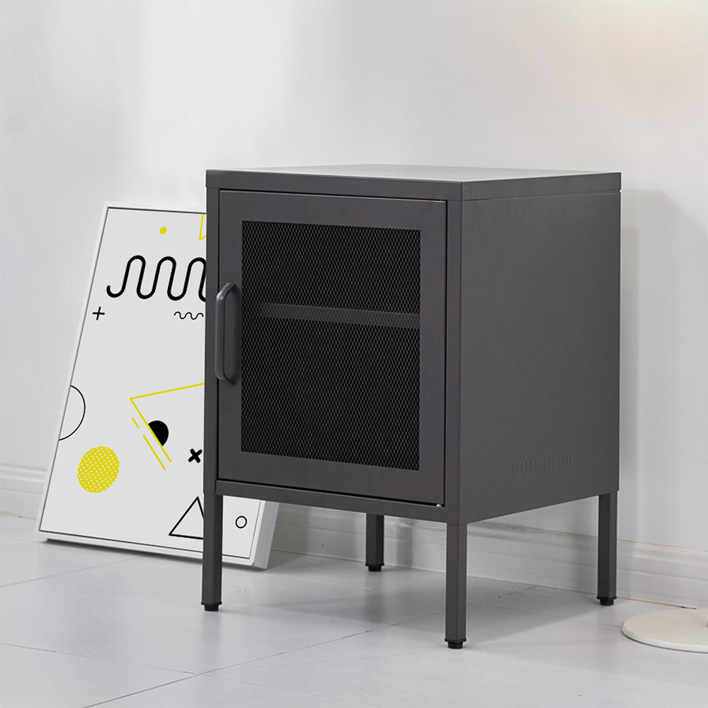 Banff Bedside Table Mesh Door Cabinet - Black