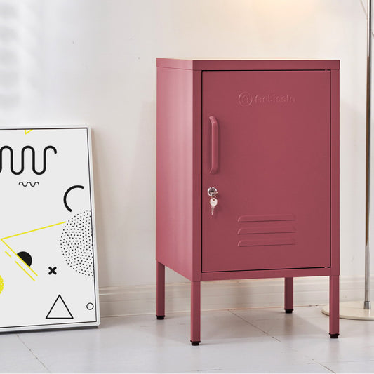 Quesnel Rolled Steel Bedside Tables Metal Locker Storage Shelf Filing Cabinet Cupboard - Pink