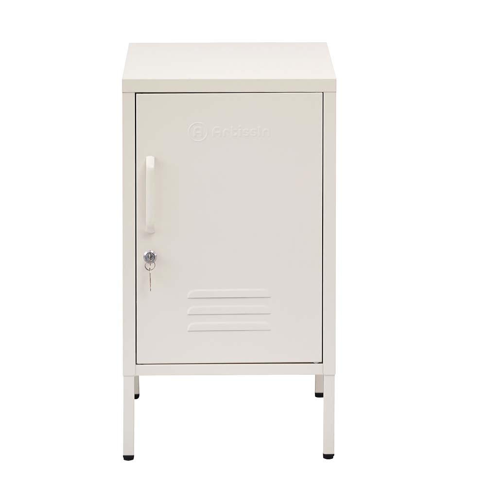 Quesnel Rolled Steel Bedside Tables Metal Locker Storage Shelf Filing Cabinet Cupboard - White