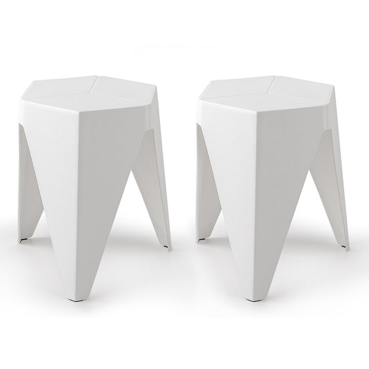 Set of 2 Puzzle Stool Plastic Stacking Bar Stools Dining Chairs Kitchen - White