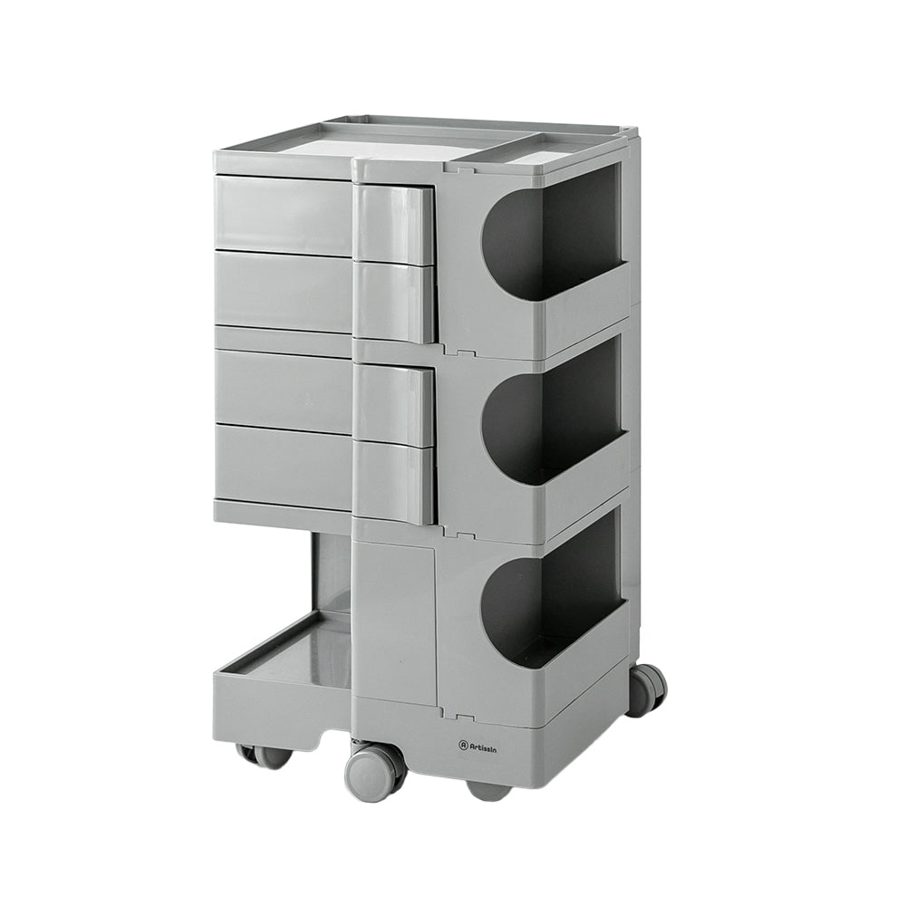 Vernon PP Plastic Bedside Tables Side Tables Nightstand Organizer Replica Boby Trolley 5 Tier with 4 Drawers - Grey
