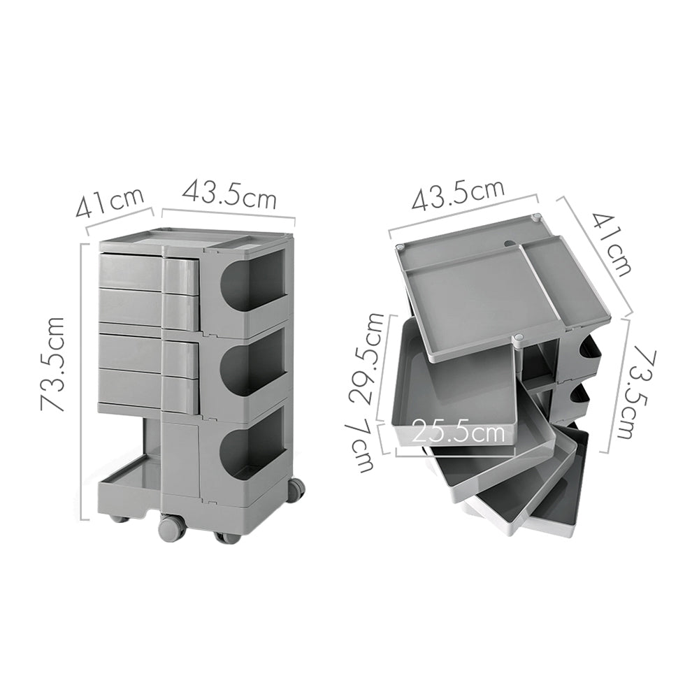Vernon PP Plastic Bedside Tables Side Tables Nightstand Organizer Replica Boby Trolley 5 Tier with 4 Drawers - Grey
