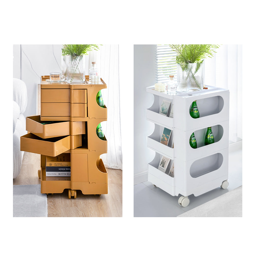 Vernon PP Plastic Bedside Tables Side Tables Nightstand Organizer Replica Boby Trolley 5 Tier with 4 Drawers - Grey