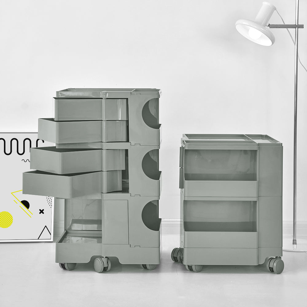 Vernon PP Plastic Bedside Tables Side Tables Nightstand Organizer Replica Boby Trolley 5 Tier with 4 Drawers - Grey