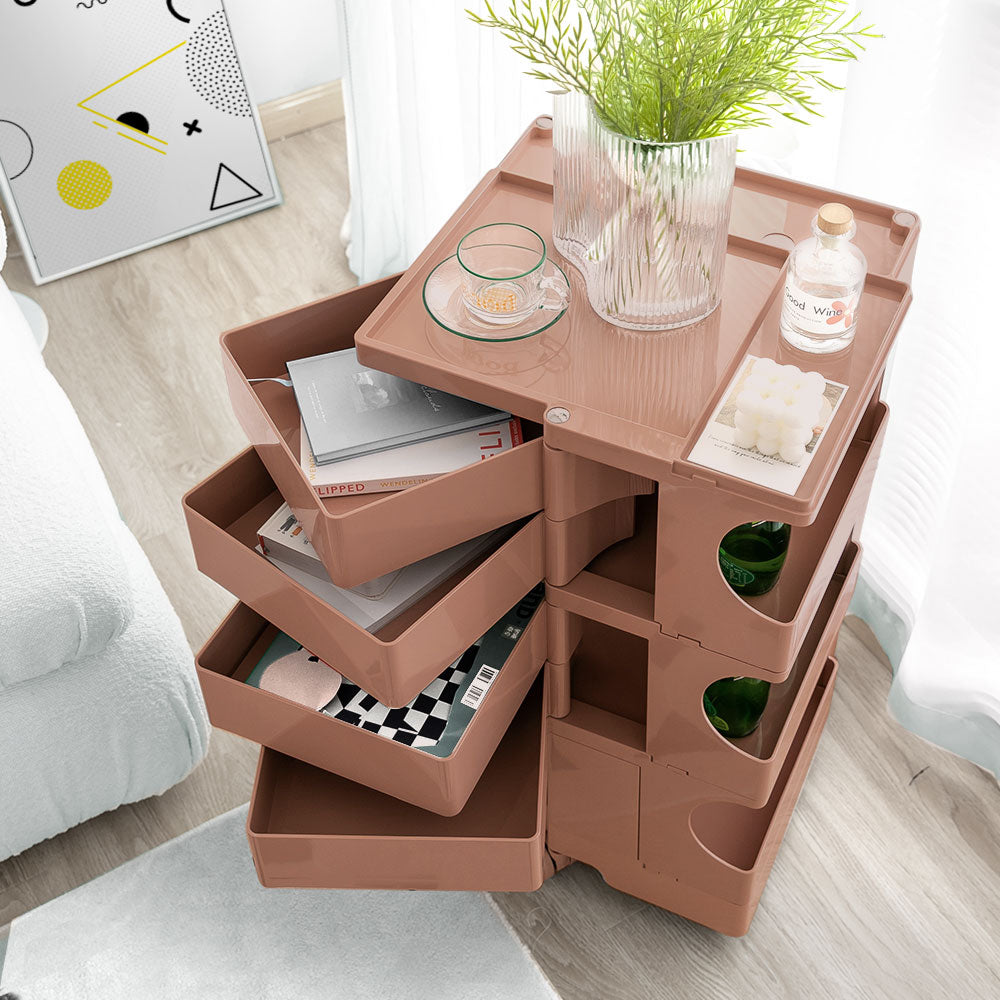 Vernon PP Plastic Bedside Tables Side Tables Nightstand Organizer Replica Boby Trolley 5 Tier with 4 Drawers - Pink