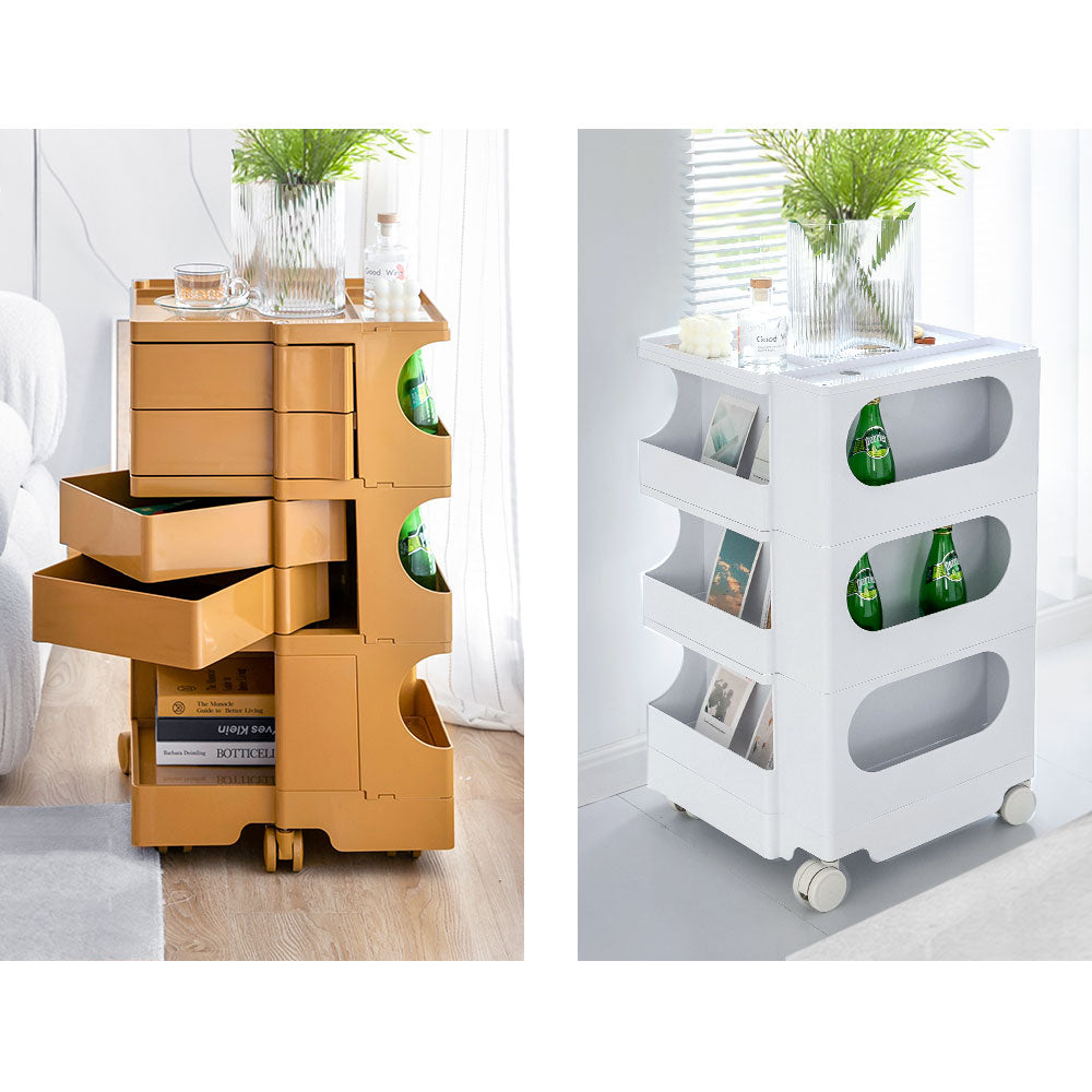 Vernon PP Plastic Bedside Tables Side Tables Nightstand Organizer Replica Boby Trolley 5 Tier with 4 Drawers - Pink
