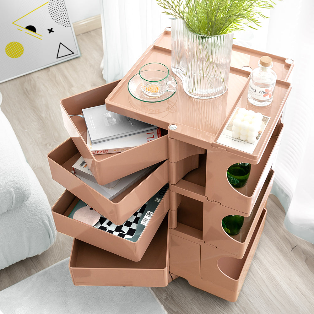 Vernon PP Plastic Bedside Tables Side Tables Nightstand Organizer Replica Boby Trolley 5 Tier with 4 Drawers - Pink