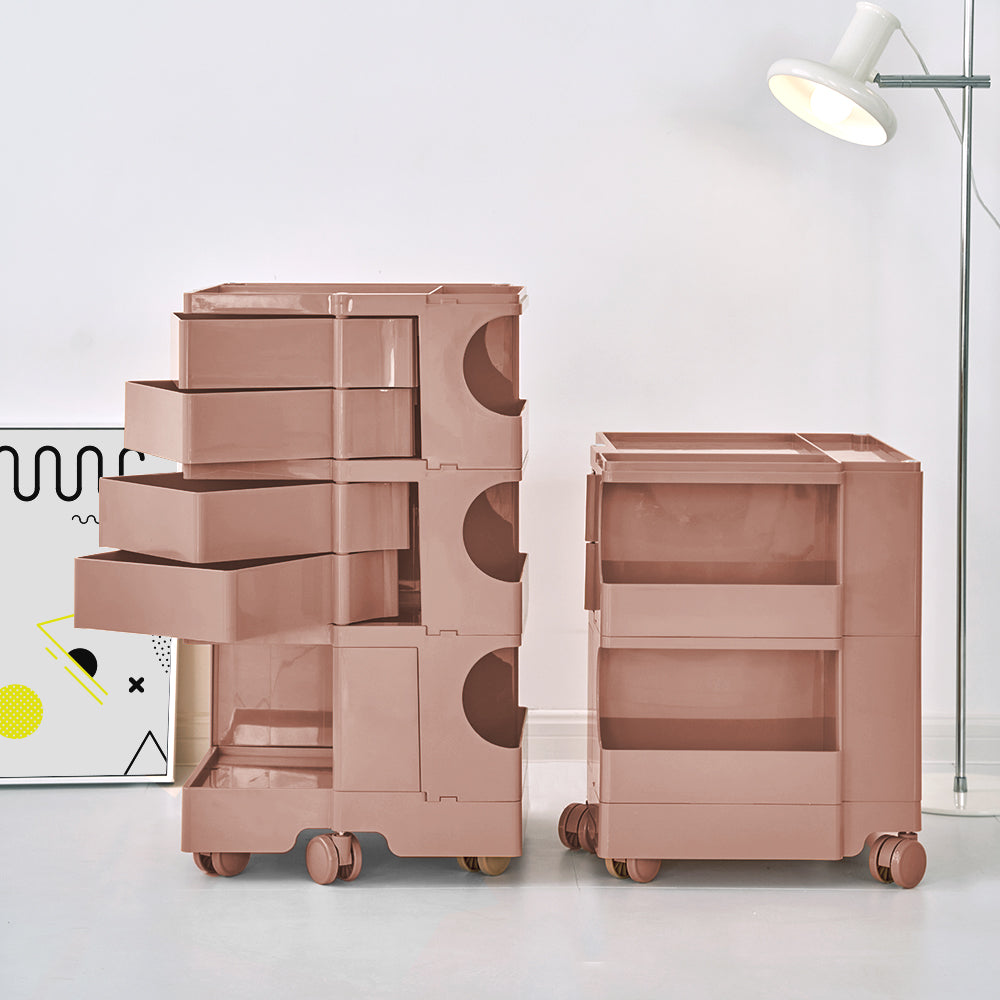Vernon PP Plastic Bedside Tables Side Tables Nightstand Organizer Replica Boby Trolley 5 Tier with 4 Drawers - Pink