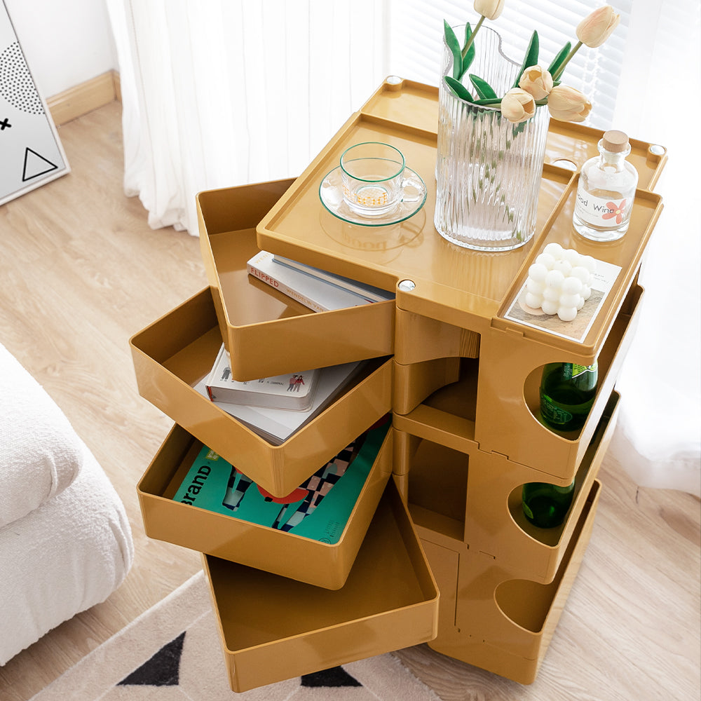 Vernon PP Plastic Bedside Tables Side Tables Nightstand Organizer Replica Boby Trolley 5 Tier with 4 Drawers - Yellow