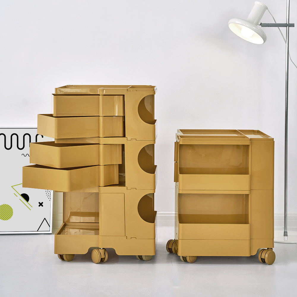 Vernon PP Plastic Bedside Tables Side Tables Nightstand Organizer Replica Boby Trolley 5 Tier with 4 Drawers - Yellow