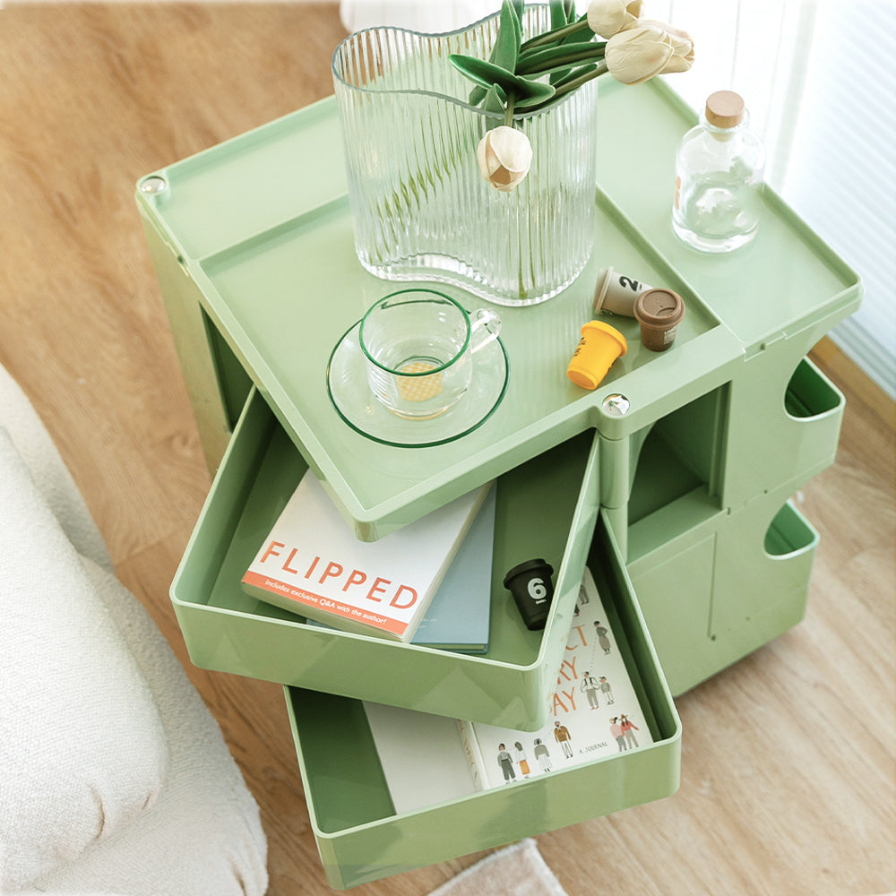 Vernon PP Plastic Bedside Tables Side Tables Nightstand Organizer Replica Boby Trolley 3 Tier with 2 Drawers - Green
