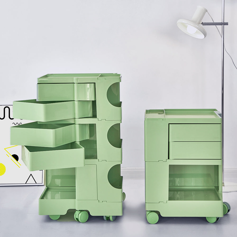 Vernon PP Plastic Bedside Tables Side Tables Nightstand Organizer Replica Boby Trolley 3 Tier with 2 Drawers - Green