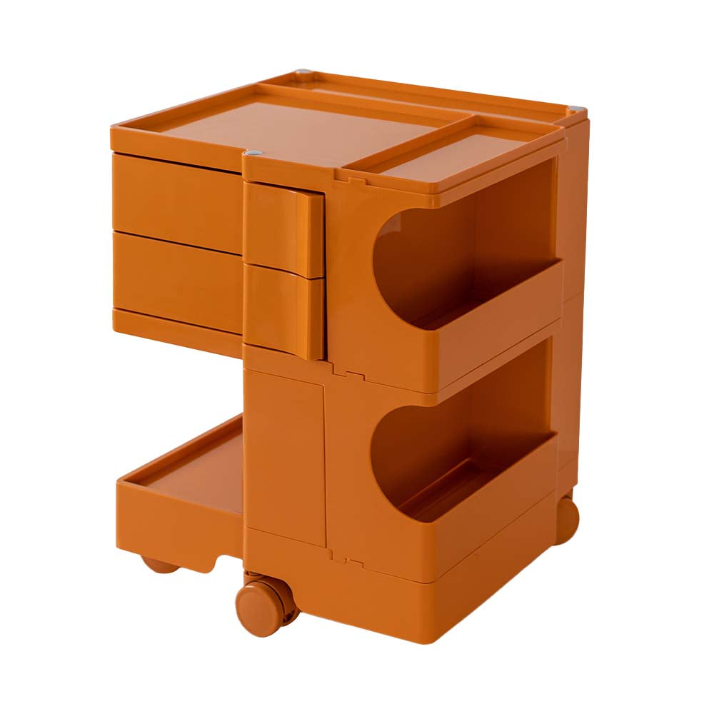 Vernon PP Plastic Bedside Tables Side Tables Nightstand Organizer Replica Boby Trolley 3 Tier with 2 Drawers - Orange