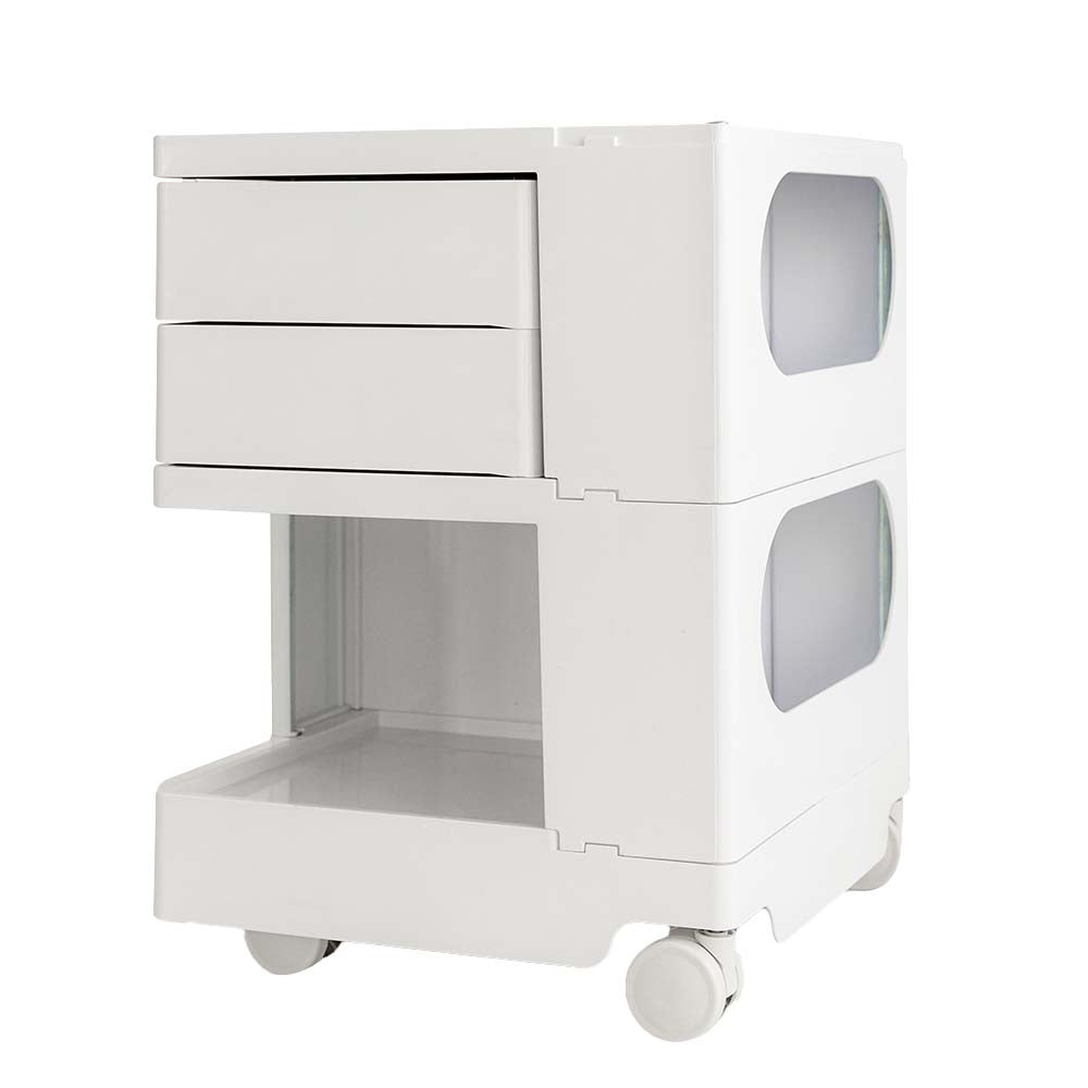 Vernon PP Plastic Bedside Tables Side Tables Nightstand Organizer Replica Boby Trolley 3 Tier with 2 Drawers - White