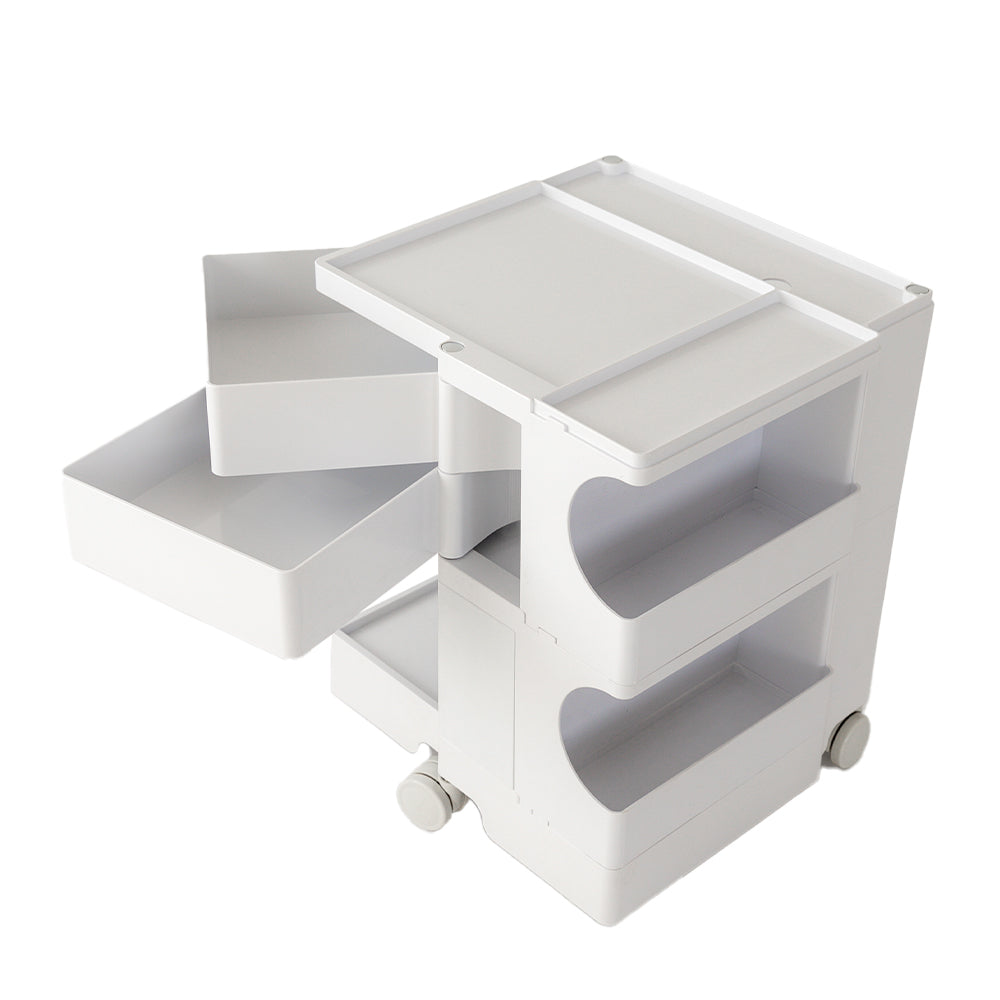 Vernon PP Plastic Bedside Tables Side Tables Nightstand Organizer Replica Boby Trolley 3 Tier with 2 Drawers - White
