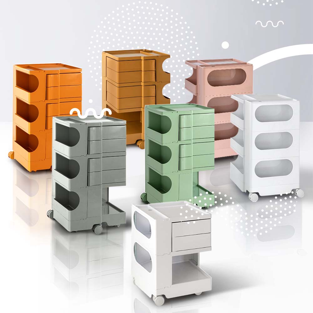 Vernon PP Plastic Bedside Tables Side Tables Nightstand Organizer Replica Boby Trolley 3 Tier with 2 Drawers - White