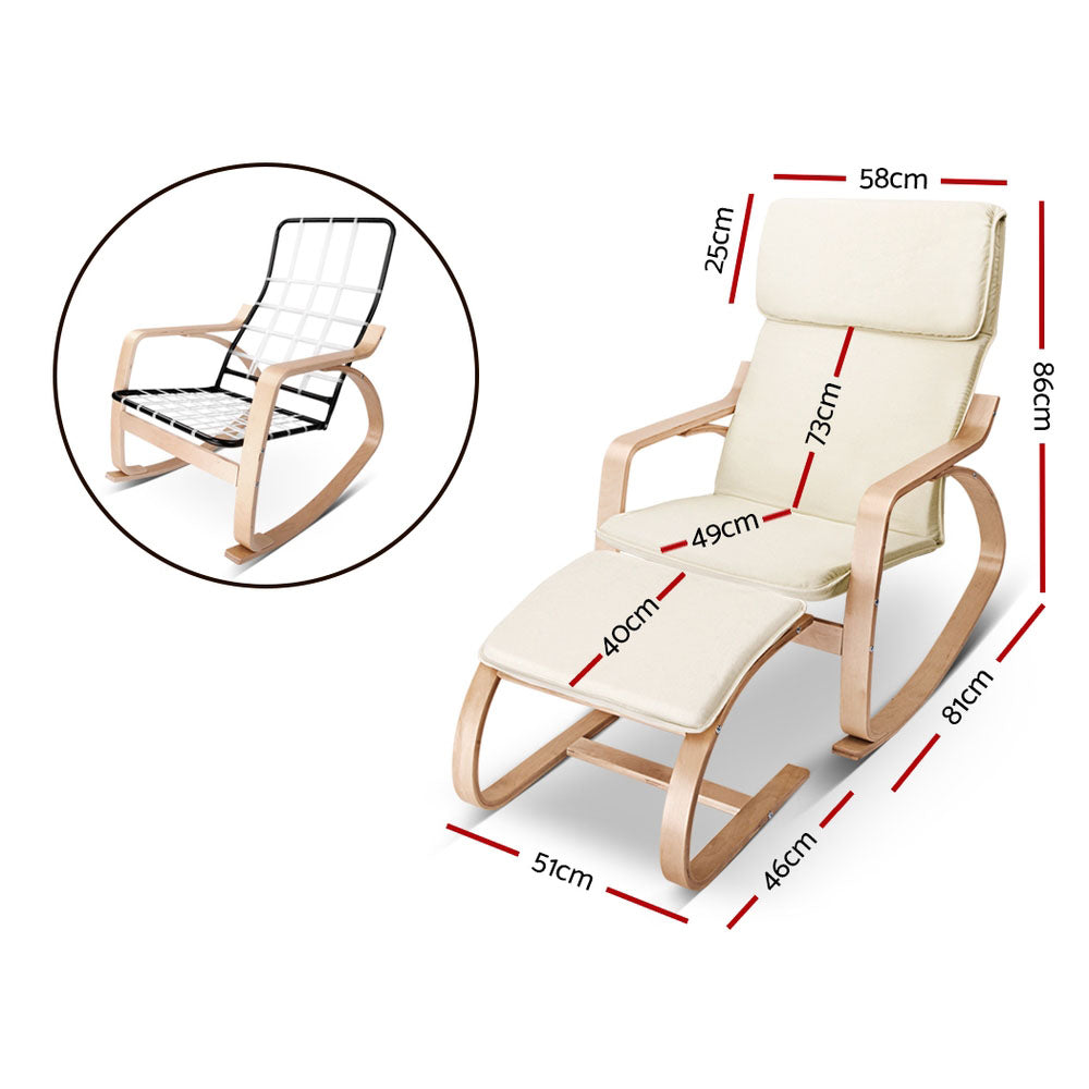 Mayra Rocking Armchair Footstool Bentwood - Beige