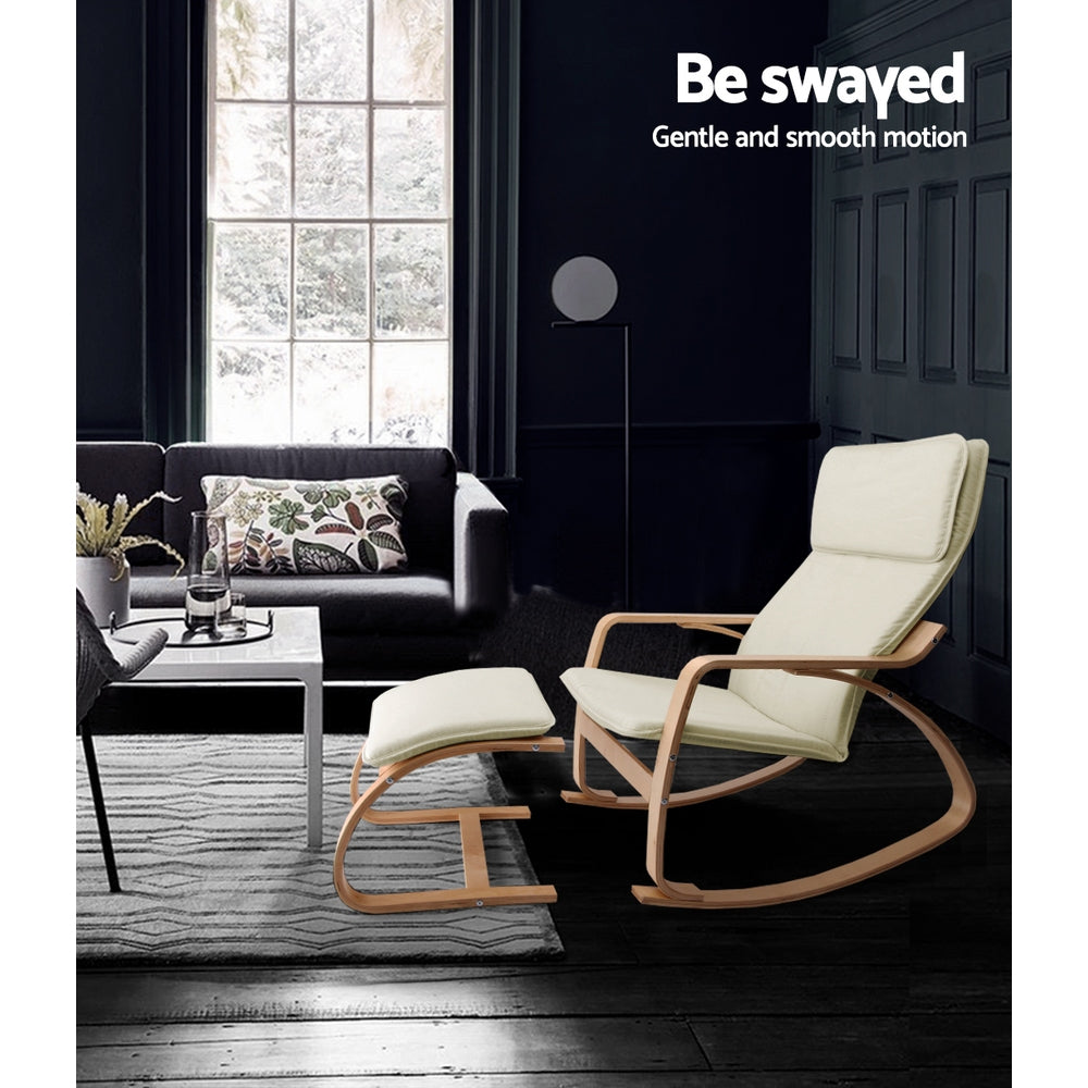 Mayra Rocking Armchair Footstool Bentwood - Beige