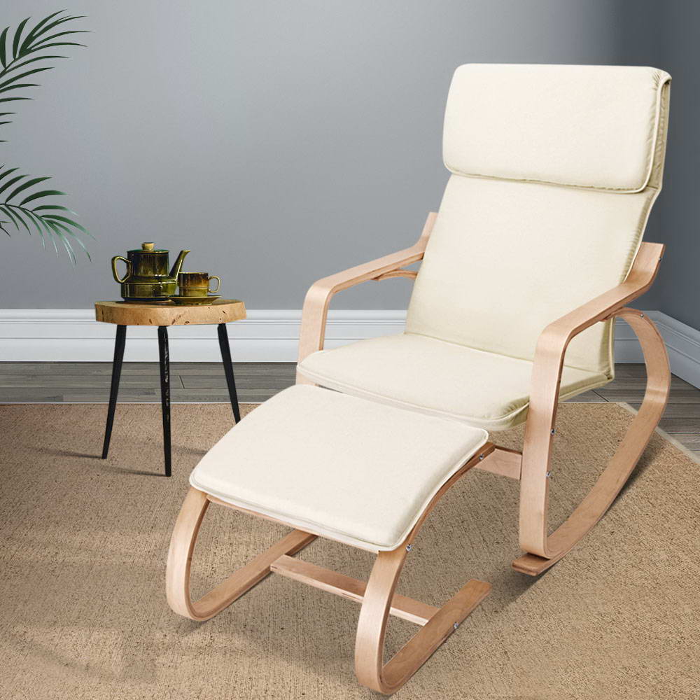 Mayra Rocking Armchair Footstool Bentwood - Beige