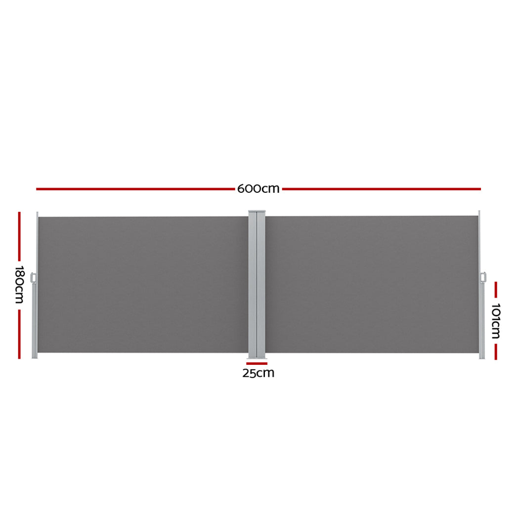Instahut Side Awning Sun Shade Outdoor Retractable Privacy Screen 1.8x6M Grey