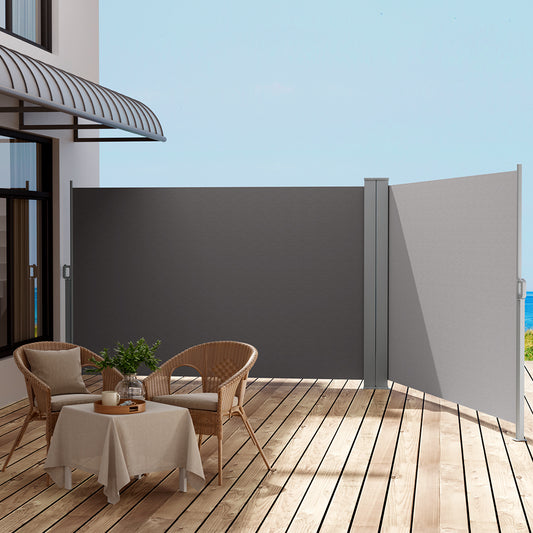Instahut Side Awning Sun Shade Outdoor Retractable Privacy Screen 1.8x6M Grey