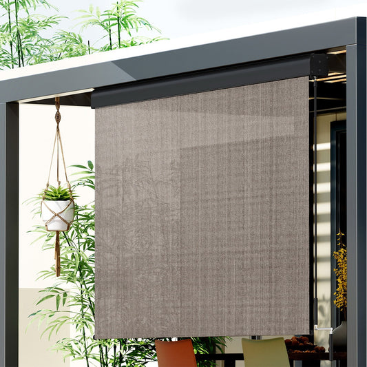 Instahut Outdoor Blinds Light Filtering Roll Down Awning Shade 2.1x2.5M Brown