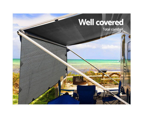 Caravan Privacy Screen Roll Out Awning 4Mx1.95M End Wall Side Sun Shade Grey