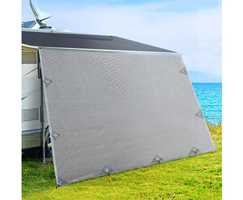 Caravan Privacy Screen Roll Out Awning 4Mx1.95M End Wall Side Sun Shade Grey