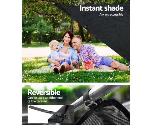 Caravan Privacy Screen Roll Out Awning 1.95x2.2M Sun Shade End Wall Side Black