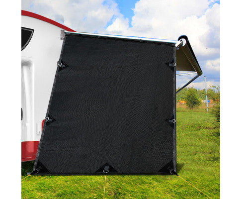 Caravan Privacy Screen Roll Out Awning 1.95x2.2M Sun Shade End Wall Side Black