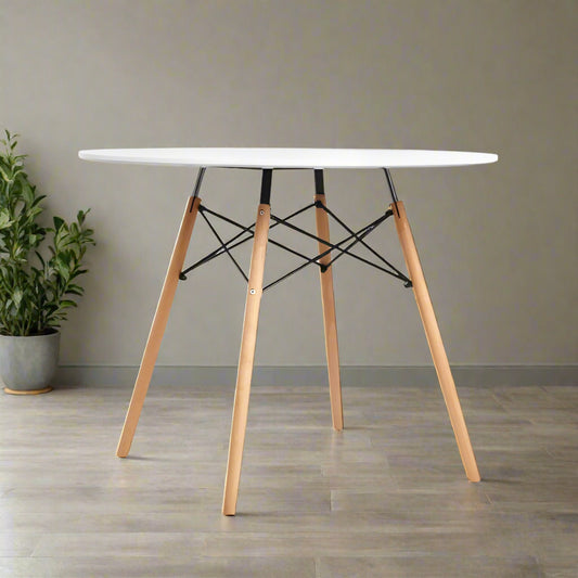 Dining Table Round 4 Seater Replica Tables Cafe Timber White 90cm